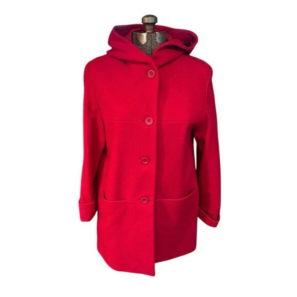 Herman Kay Wool Pea Coat Womens M / L Red Holiday Pockets Christmas Classic - Picture 2 of 7